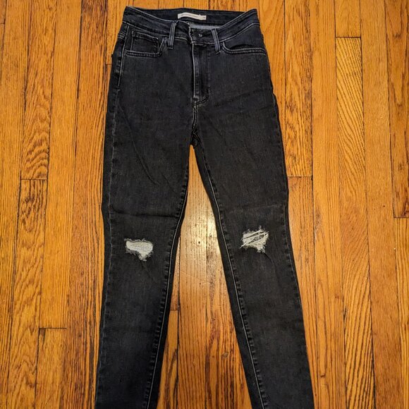 EUC Levi's 721 High Rise Skinny Jeans Black w/distressed knees - Picture 1 of 6